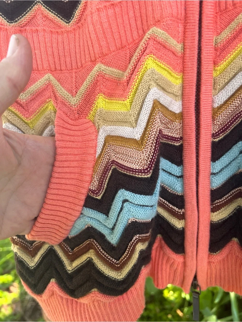 Missoni  Multicolor Chevron Zip Hoodie Jacket - coral  Accent trim